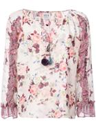 Misa Los Angeles Tie Neck Floral Blouse - White