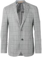 Corneliani Checked Button Front Blazer, Men's, Size: 54, Grey, Cotton