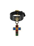Gucci Leather Bracelet With Cross Pendant - Black