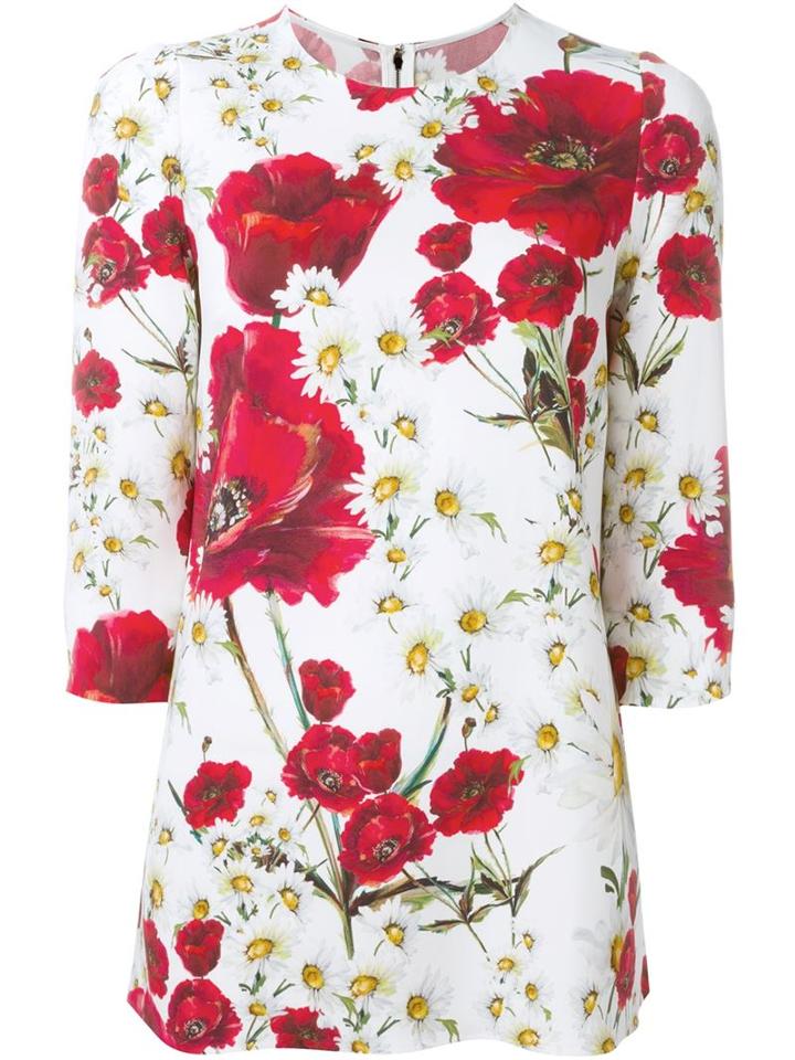 Dolce & Gabbana Daisy And Poppy Print Top, Women's, Size: 42, White, Spandex/elastane/viscose