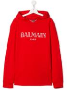 Balmain Kids Logo Print Hoodie - Red