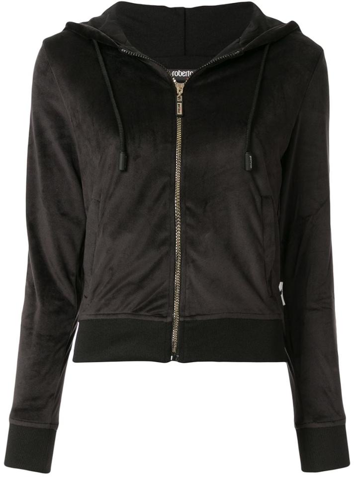 Roberto Cavalli Logo Tape Zip-front Hoodie - Black