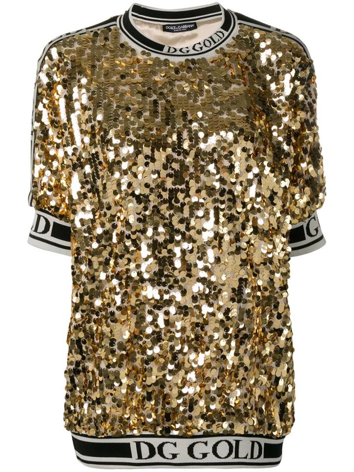 Dolce & Gabbana Logo Trim Sequin T-shirt - Gold