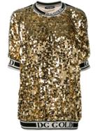 Dolce & Gabbana Logo Trim Sequin T-shirt - Gold