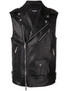 Dsquared2 Leather Biker Vest - Black