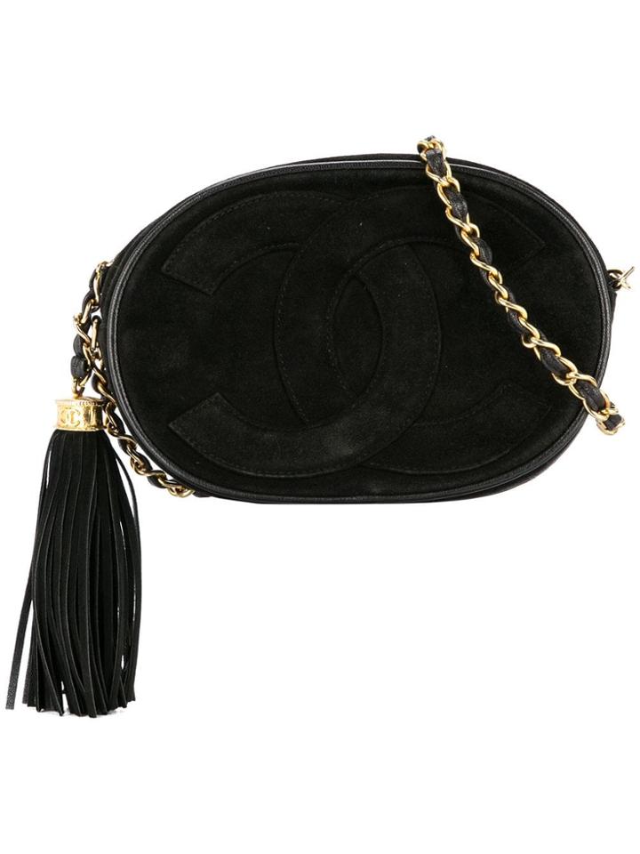 Chanel Vintage Cc Logos Fringe Chain Shoulder Bag - Black