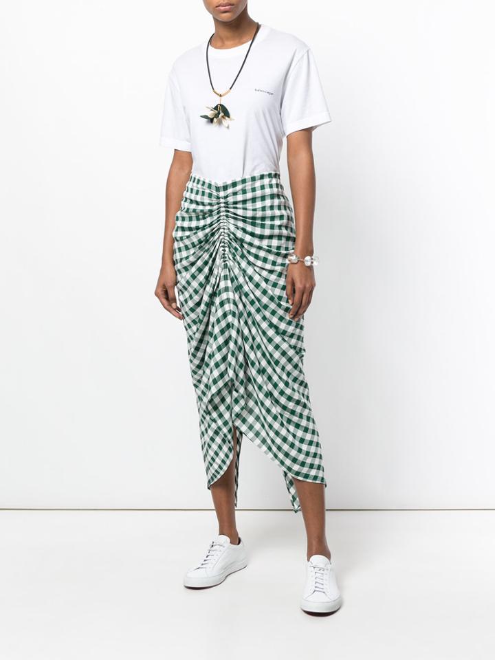 Joseph Checked Gathered Front Skirt - Green