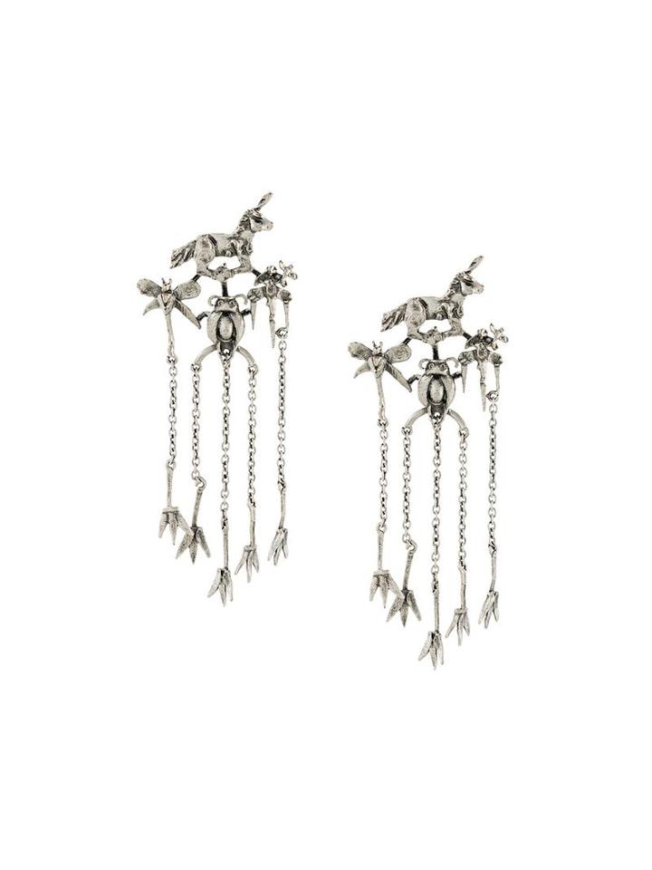 Valentino Multi Chain Unicorn Earrings, Women's, Metallic