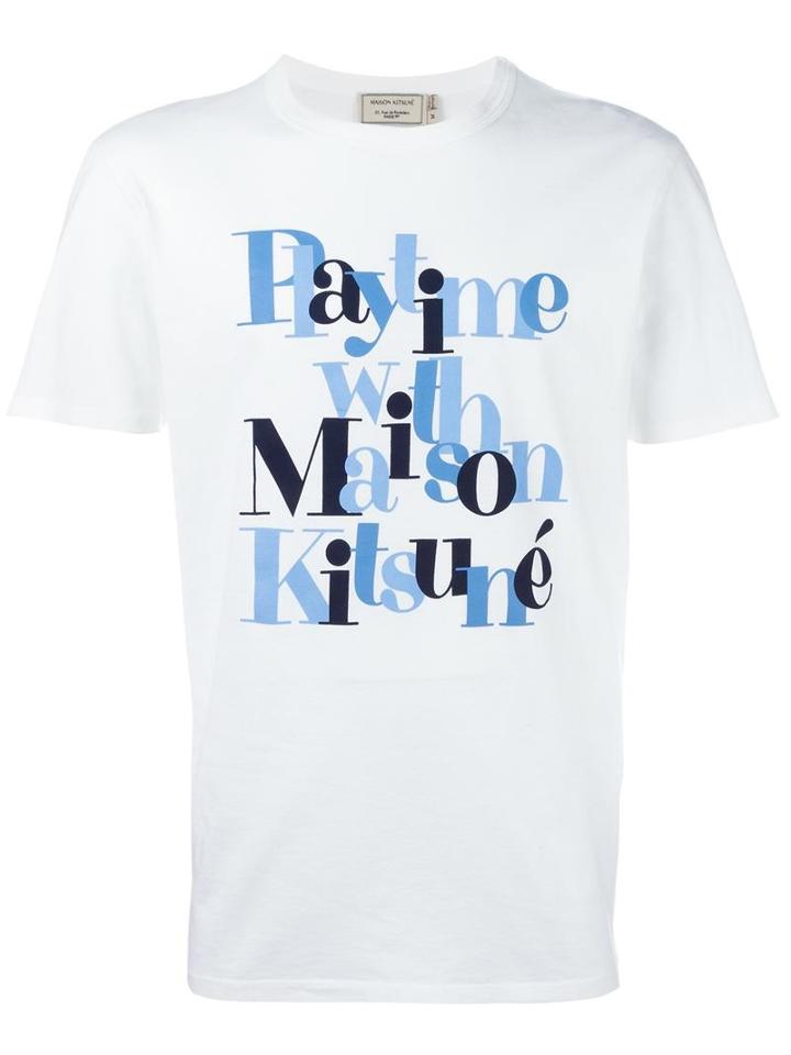 Maison Kitsuné Slogan Logo T-shirt, Men's, Size: Small, White, Cotton