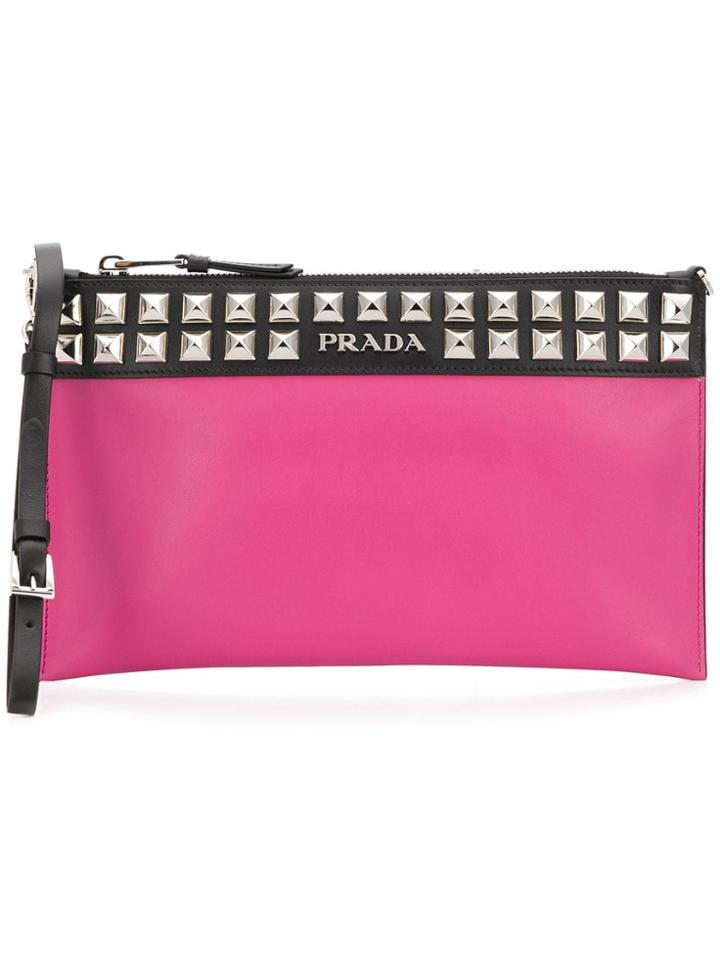 Prada City Studded Clutch - Pink