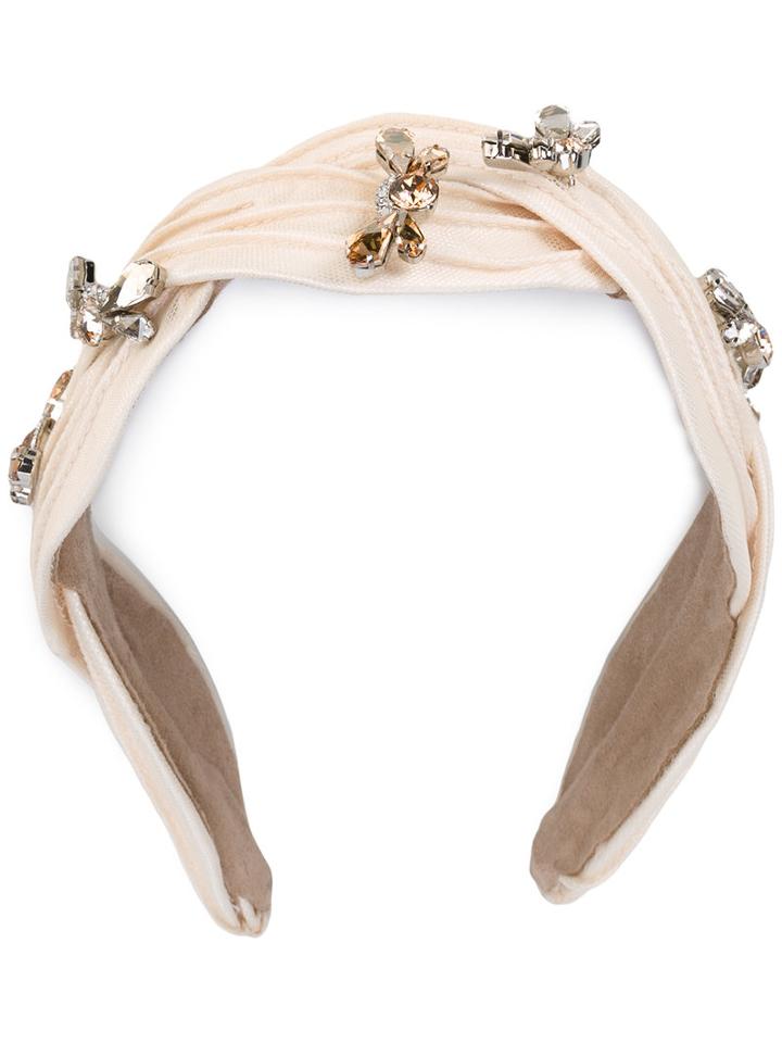 Maison Michel - Rhinestone Embellished Headband - Women - Leather/polyester/crystal - One Size, Nude/neutrals, Leather/polyester/crystal