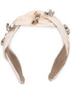 Maison Michel - Rhinestone Embellished Headband - Women - Leather/polyester/crystal - One Size, Nude/neutrals, Leather/polyester/crystal