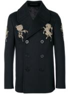 Alexander Mcqueen - Embroidered Peacoat - Men - Cotton/viscose/cashmere/virgin Wool - 48, Black, Cotton/viscose/cashmere/virgin Wool