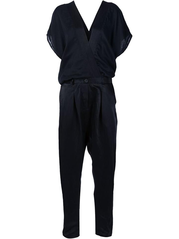 Isabel Benenato Relaxed V-neck Jumpsuit, Women's, Size: 40, Black, Linen/flax/silk