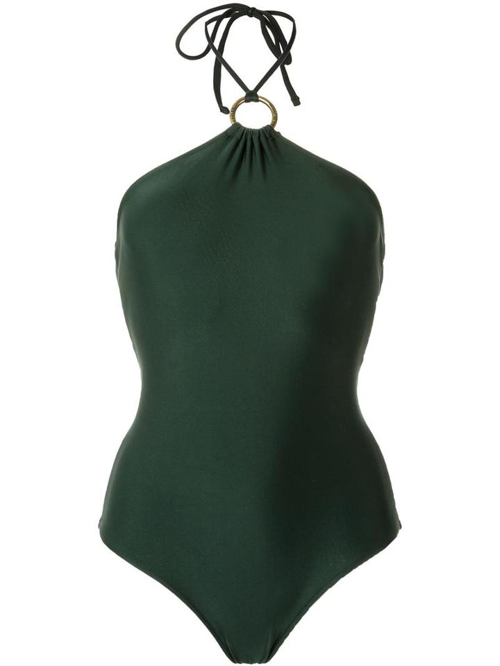 Osklen - Lace-up Halterneck Swimsuit - Women - Polyamide/spandex/elastane - M, Green, Polyamide/spandex/elastane