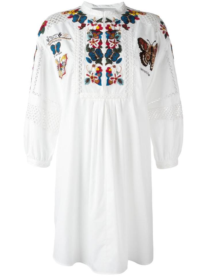 Valentino Butterfly Embroidered Tunic Dress, Women's, Size: 42, White, Cotton/polyester