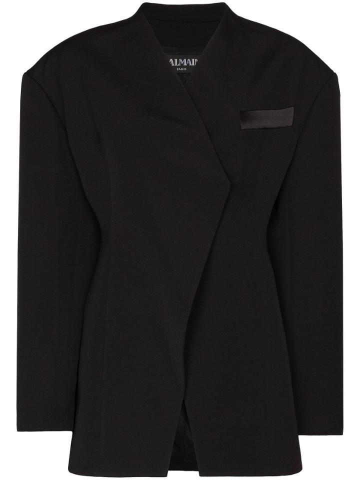 Balmain Exaggerated Shoulder Wrap Blazer - Black