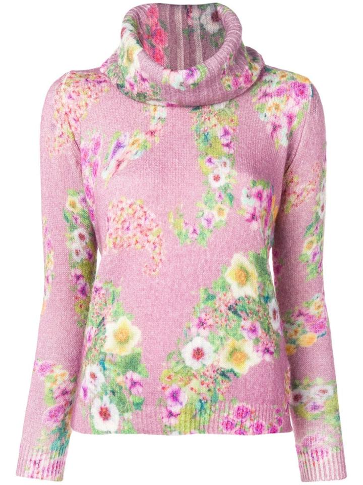 Blugirl Floral Print Roll Neck Sweater - Pink & Purple