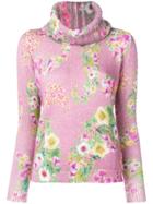 Blugirl Floral Print Roll Neck Sweater - Pink & Purple