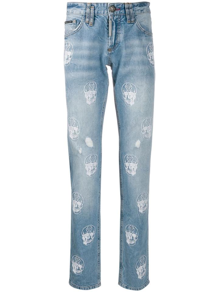 Philipp Plein Skull Embroidered Jeans - Blue