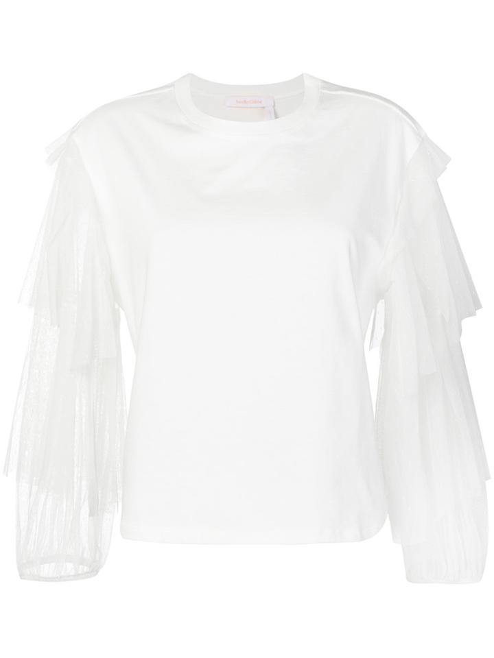 See By Chloé Tiered Tulle Sleeve Top - White