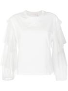 See By Chloé Tiered Tulle Sleeve Top - White