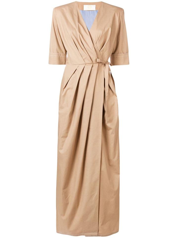 Sara Battaglia Long Wrap Dress - Neutrals