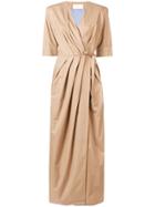 Sara Battaglia Long Wrap Dress - Neutrals