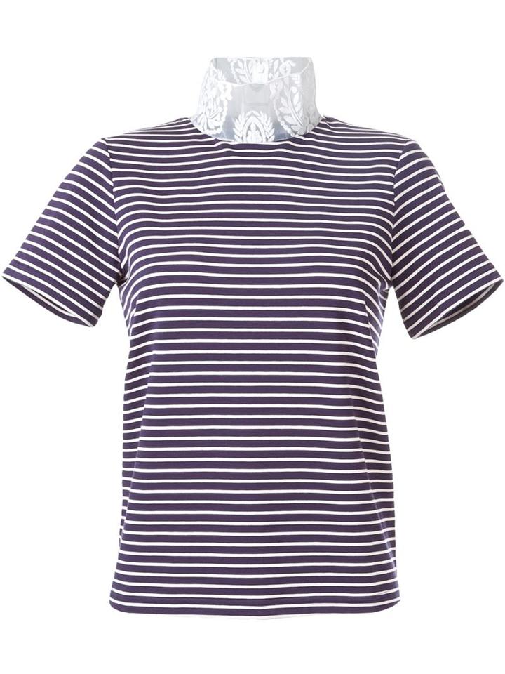 Cityshop Lace Turtle Neck Striped T-shirt, Women's, Blue, Nylon/polyurethane/rayon