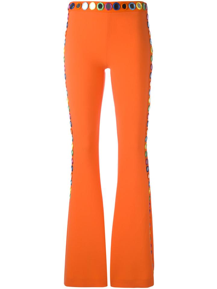 Moschino Mirror Embroidered Flared Trousers, Women's, Size: 40, Yellow/orange, Triacetate/polyester