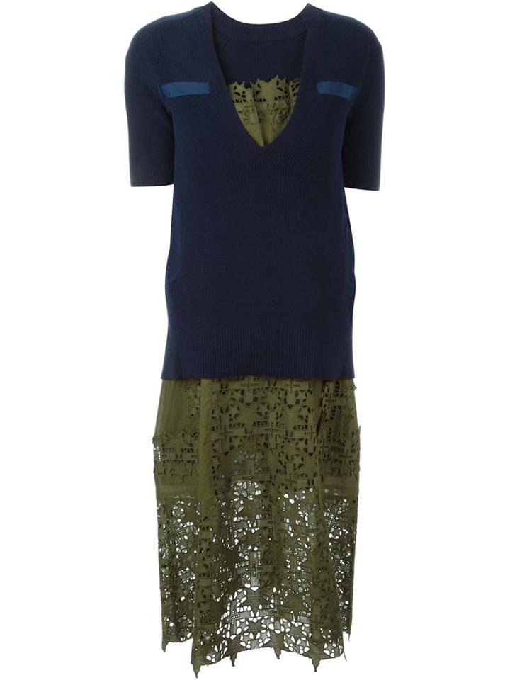 Sacai Sweater Top Embroidered Dress