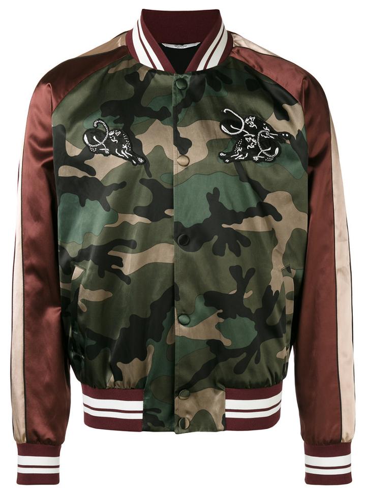 Valentino Patch Appliquéd Bomber Jacket, Men's, Size: 46, Green, Cotton/viscose