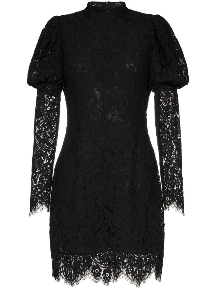 Ganni Everdale Puff Sleeve Lace Cotton Blend Mini Dress - Black