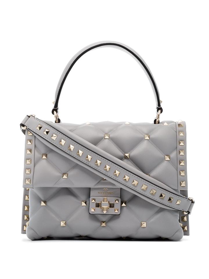 Valentino Grey Medium Candy Studded Leather Shoulder Bag