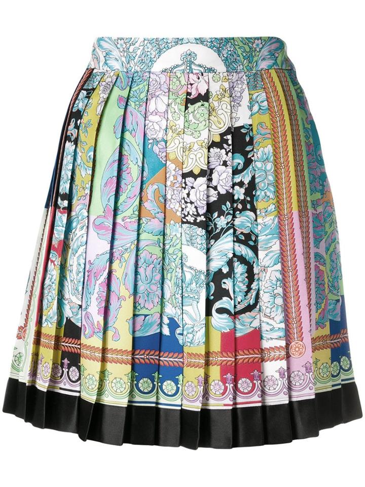 Versace Rainbow Baroque Pleated Skirt - Blue