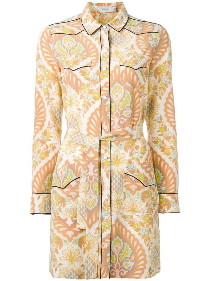 Coach Printed Shirt Dress, Women's, Size: 0, Nude/neutrals, Silk