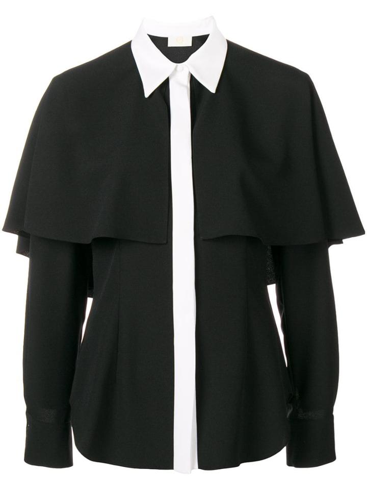 Sara Battaglia Contrasting Detail Cape Shirt - Black