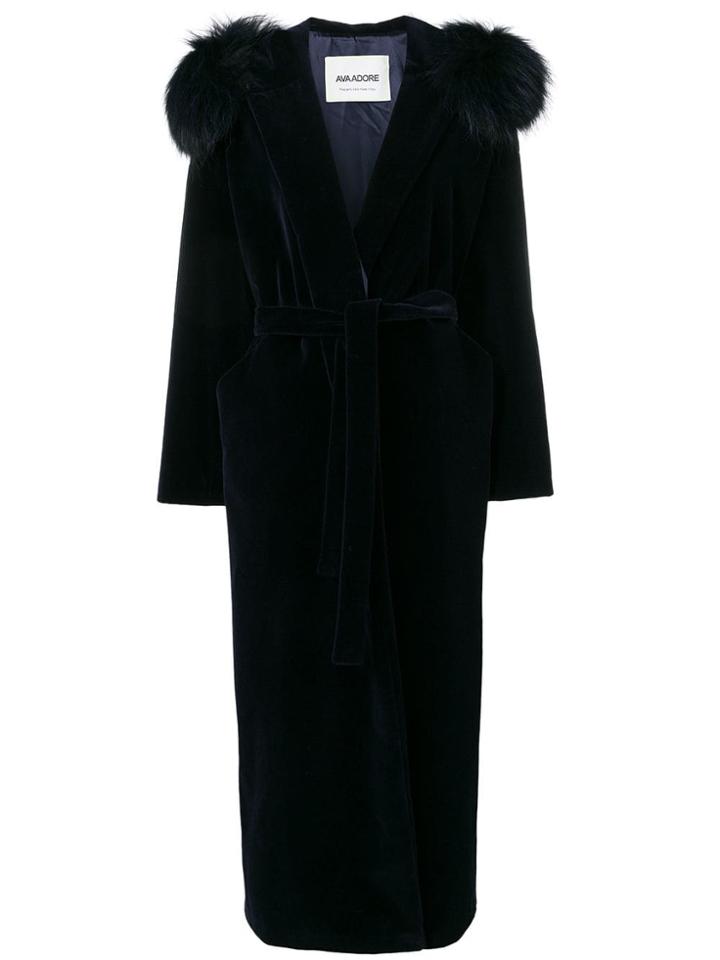 Ava Adore Hooded Long Coat - Blue