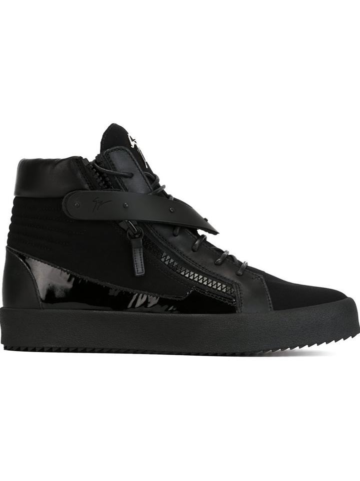 Giuseppe Zanotti Design Zip Detail Hi-top Sneakers, Men's, Size: 42, Black, Leather/polyurethane/rubber