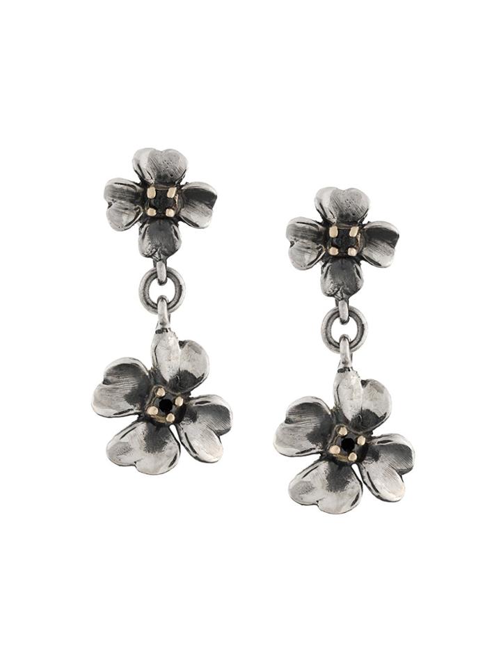 Ugo Cacciatori Flower Pendant Black Diamond Earrings - Metallic