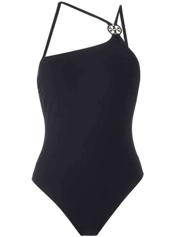 Tory Burch Logo Plaque One Shoulder Swimsuit