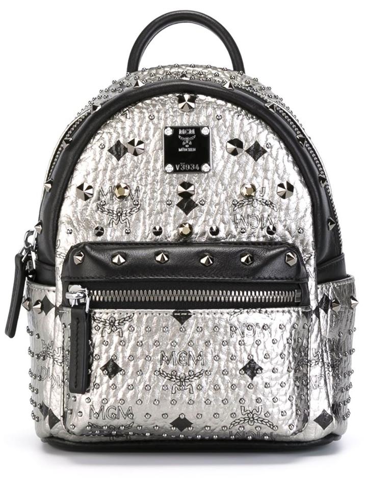 Mcm Stark Small Studded Backpack, Grey, Pvc/leather/metal Other