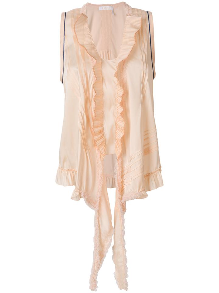 Chloé Ruffle-trimmed Tie Top - Pink & Purple