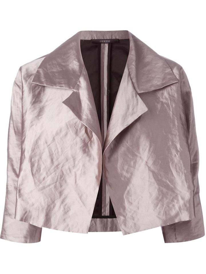 Odeeh Metallic Cropped Jacket, Women's, Size: 42, Pink/purple, Polyester/metallic Fibre