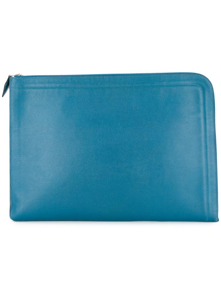 Hermès Vintage Document Holder Zipped Bag Veau Evergrain - Blue