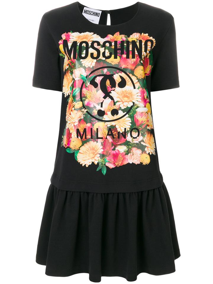 Moschino Printed Drop Waist T-shirt Dress - Black