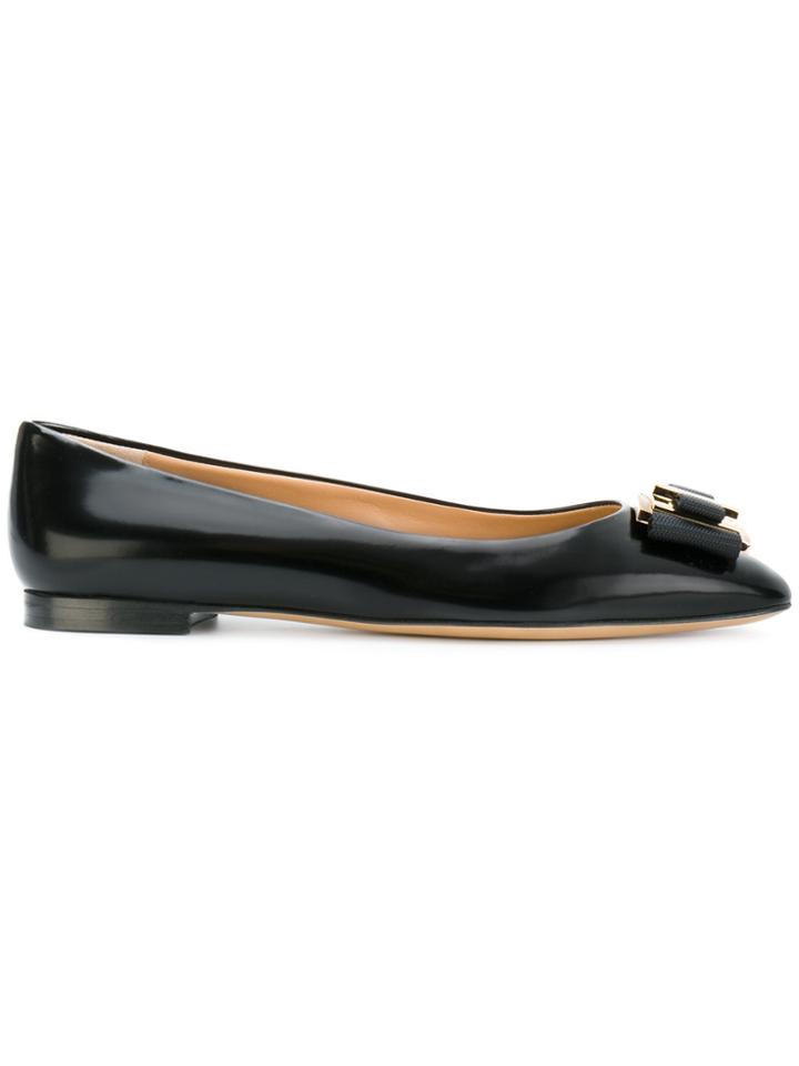 Salvatore Ferragamo Double Bow Ornament Ballerina Shoes - Black