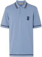 Burberry Monogram Motif Tipped Cotton Jersey Polo Shirt - Blue