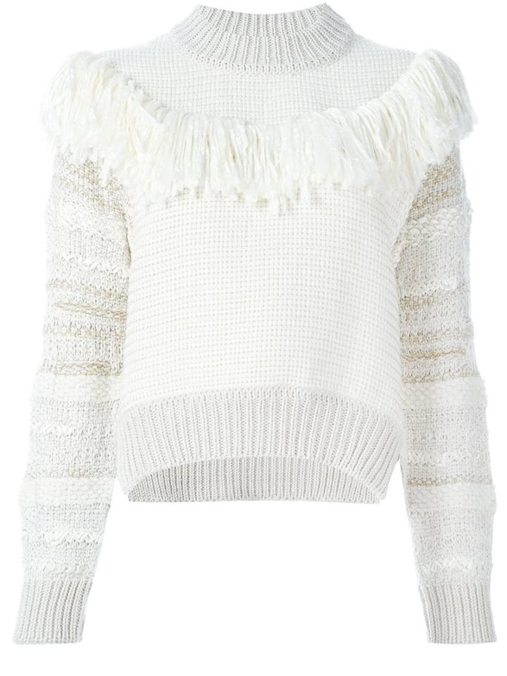 Lanvin Frayed Tassel Knitjumper, Women's, Size: Large, Nude/neutrals, Silk/polyamide/polyester/alpaca