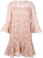 Ruffled Guipure Lace Mini Dress, Women's, Size: 40, Pink/purple, Cotton/viscose/polyamide, Valentino